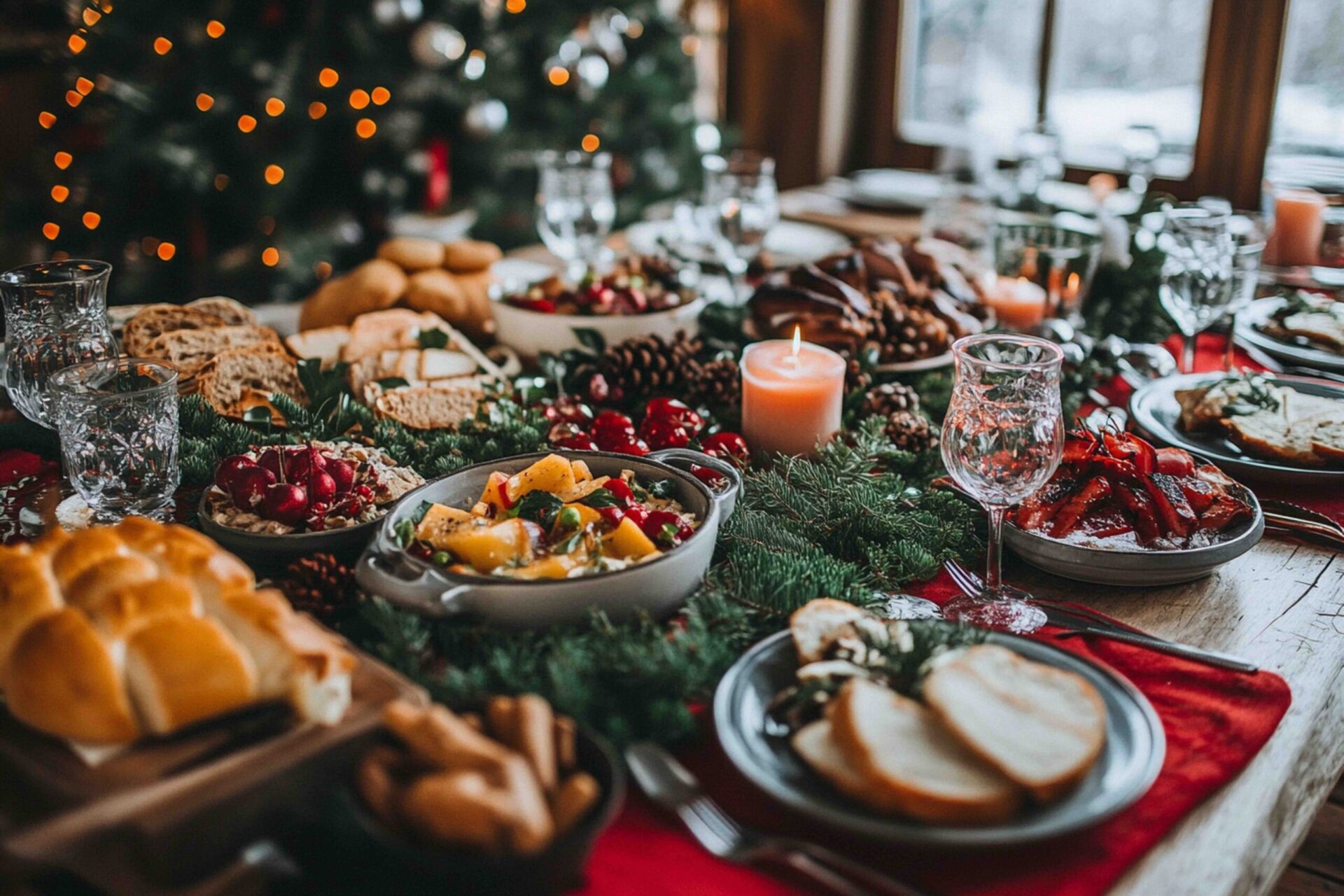 Festlich gedecktes Weihnachtsbuffet mit Dekoration – Weihnachtsfeier-Catering in Berlin-Mitte